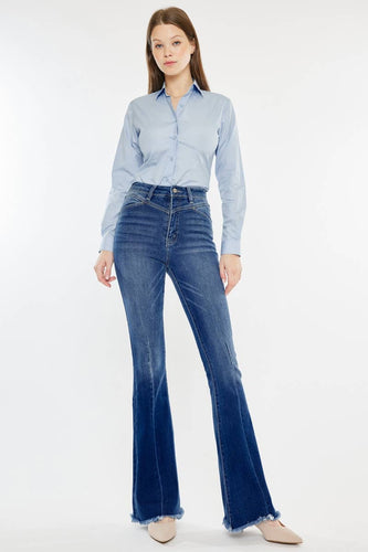 WESTERN HIGH RISE FRAYED HEM FLARE-KC7858M