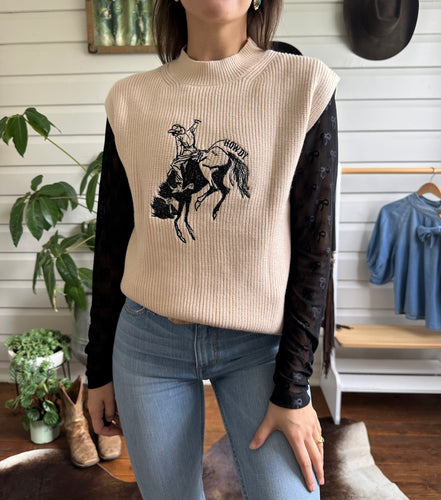 Western Rodeo Cowboy Short Sleeve Sweater