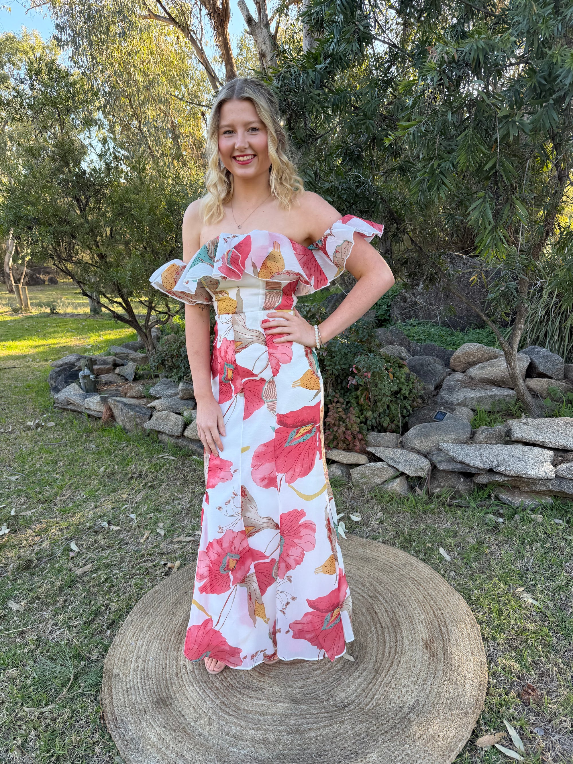 Poppy Fields Off Shoulder Maxi Dress