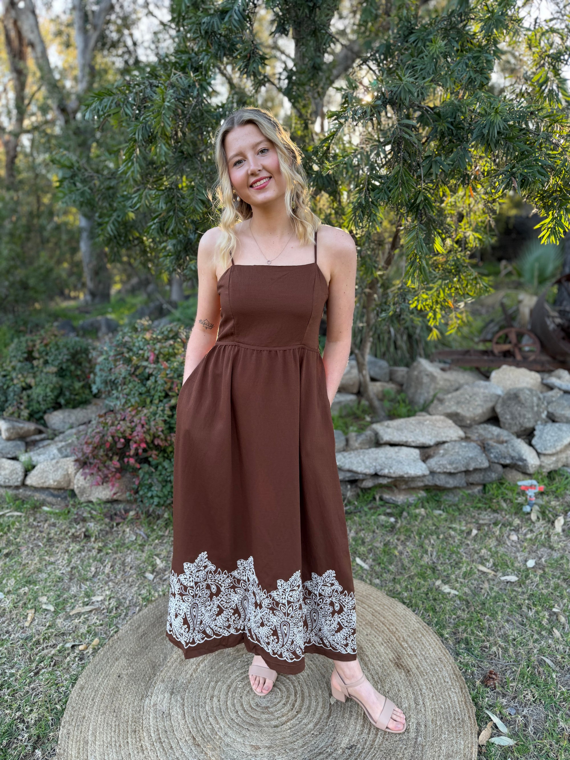 The Paisley Rose Chocolate Maxi Dress