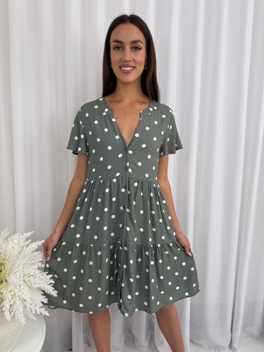Polka Dot Dress - Sage