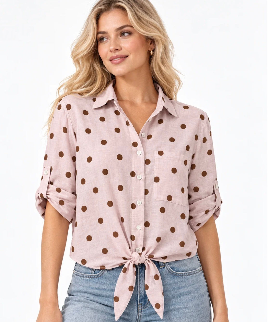 Spot Tie Shirt – Blush