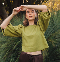Linen Blend Bubble Sleeve - olive