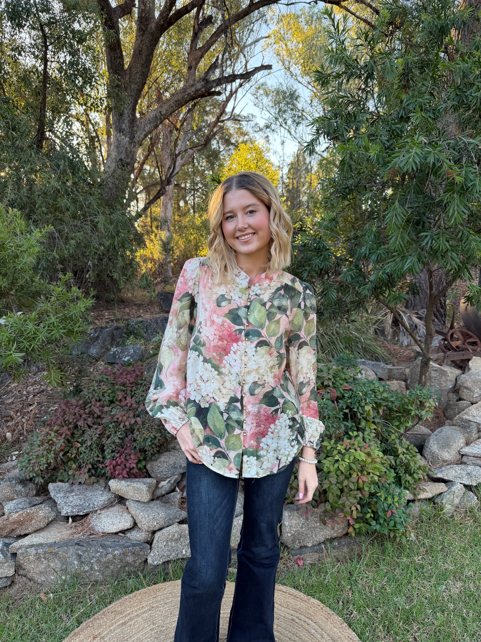 Floral Top - pink and green