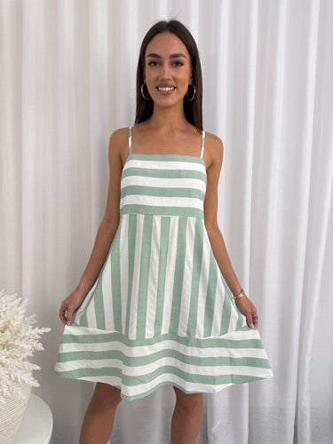 Striped Dress Midi - Sage