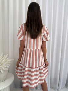 Striped Baby Doll Dress - Dusty Pink