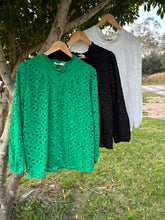 Embroidery Long Sleeve Top - Green