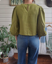 Linen Blend Bubble Sleeve - olive