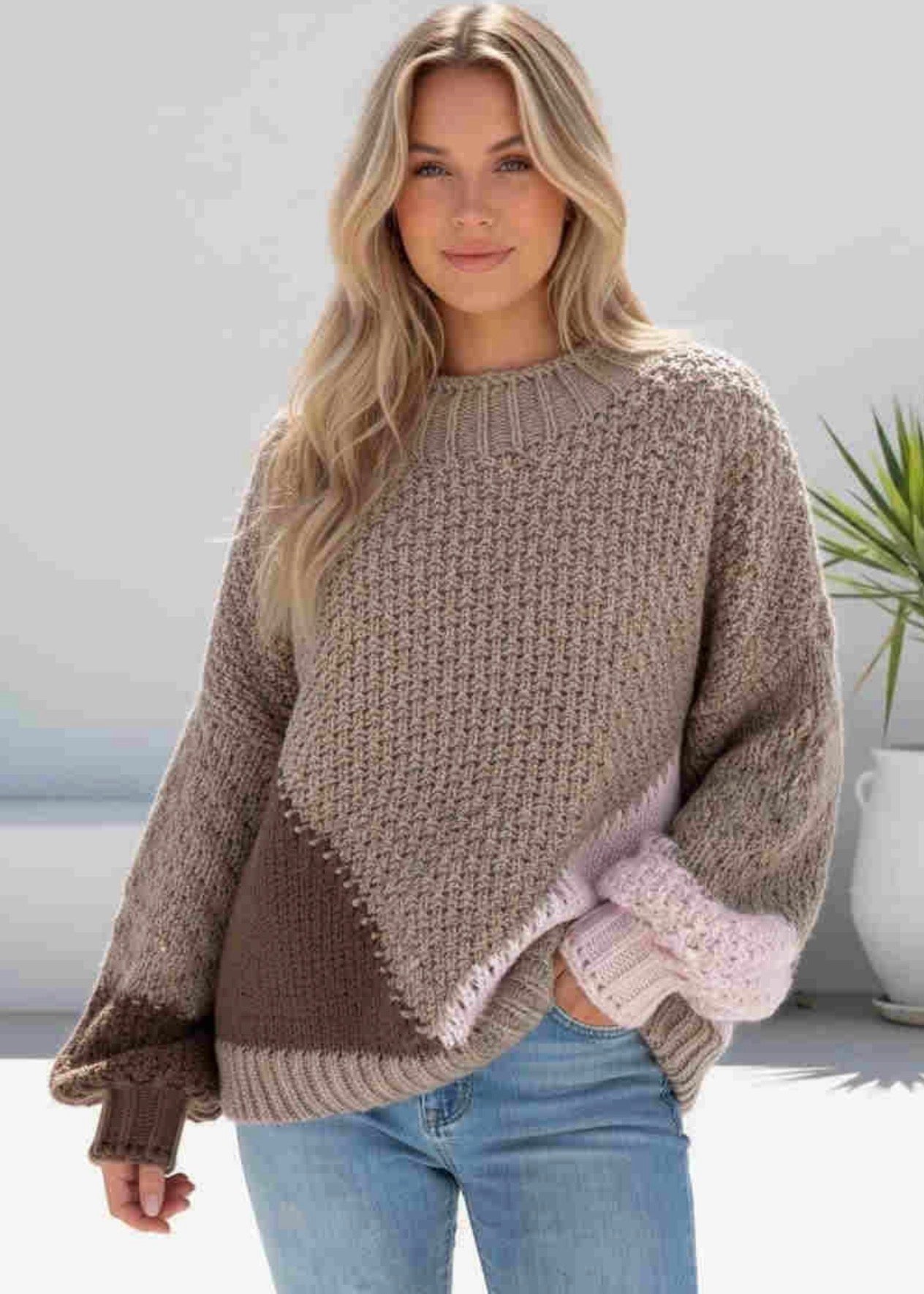 Colour Block Textured Knit