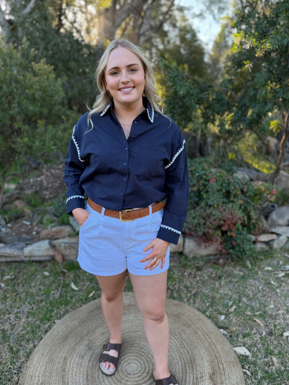 The Elodie Trim Shirt navy