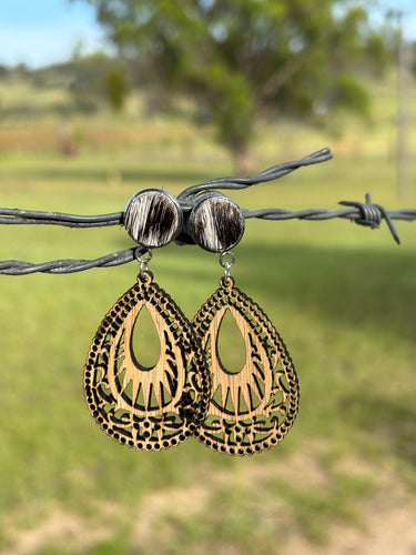 Earrings- cowhide and Timber