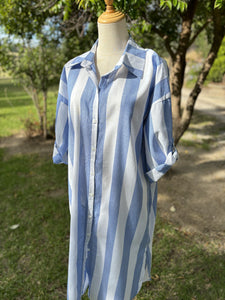 Stripe Shirt Dress - 840 - Blue