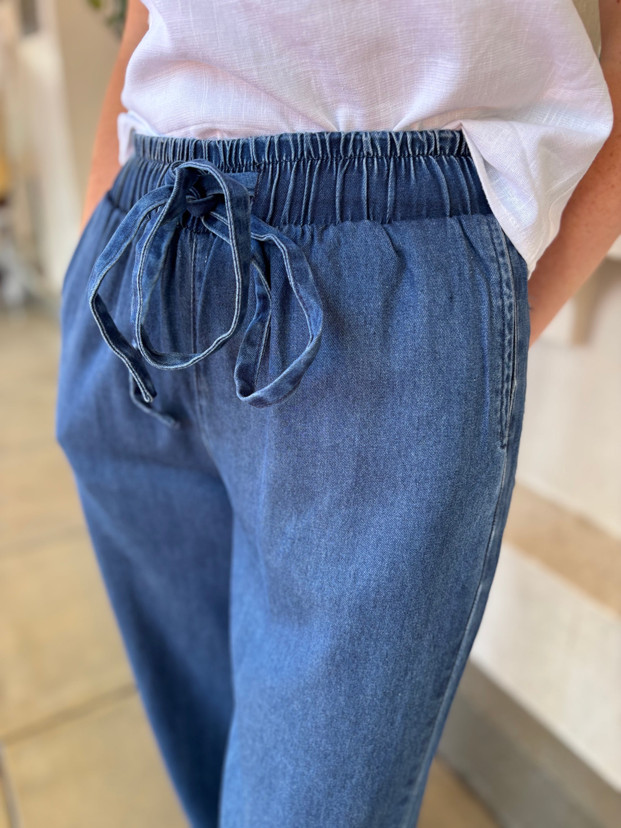 Denim pants - Elastic Waist - Blue