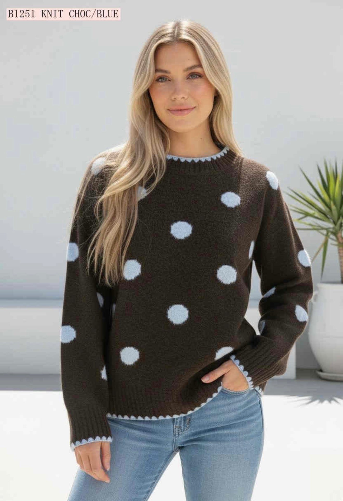 Chocolate &amp; Blue  Spot Knit