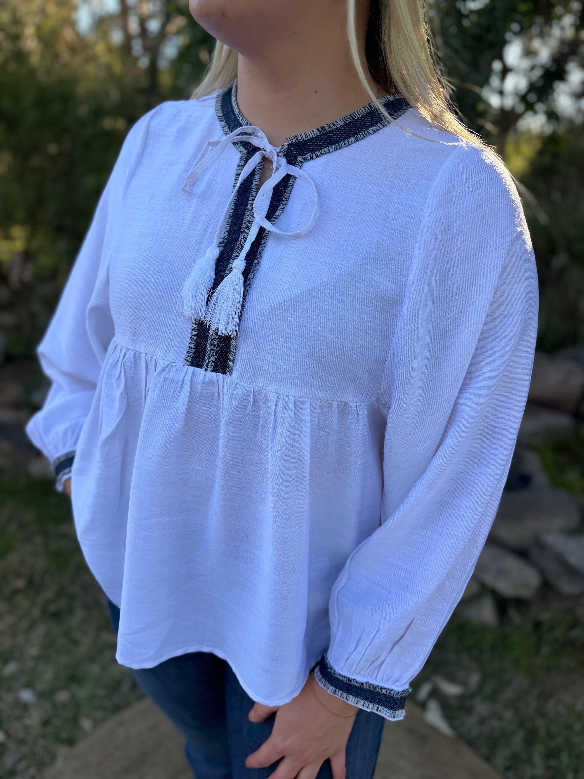 The Willow White Tassel Blouse