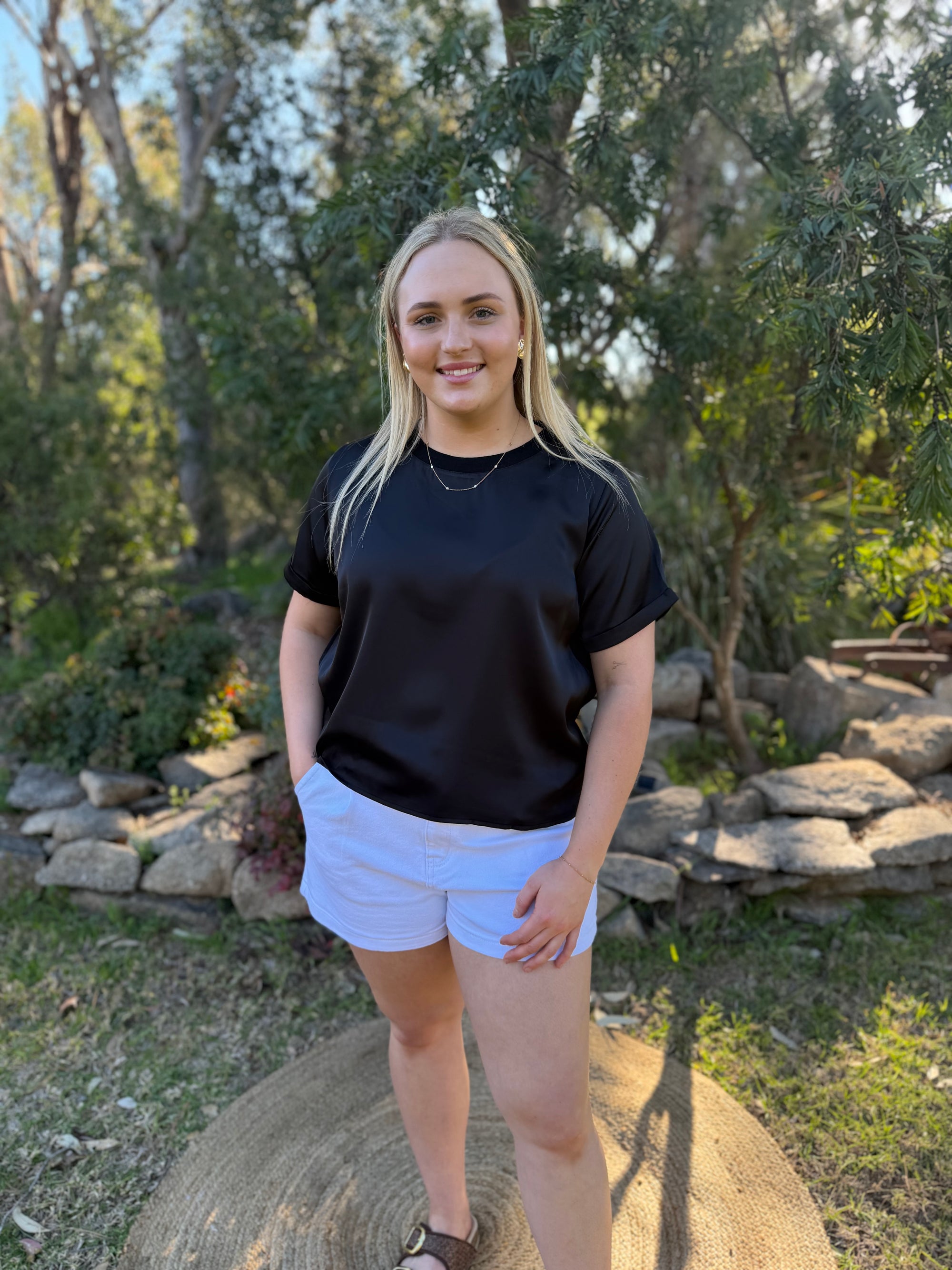 The Frankie Black Satin Tee