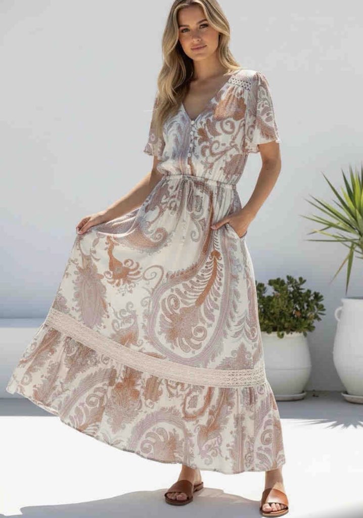 Maxi paisley lace detail dress