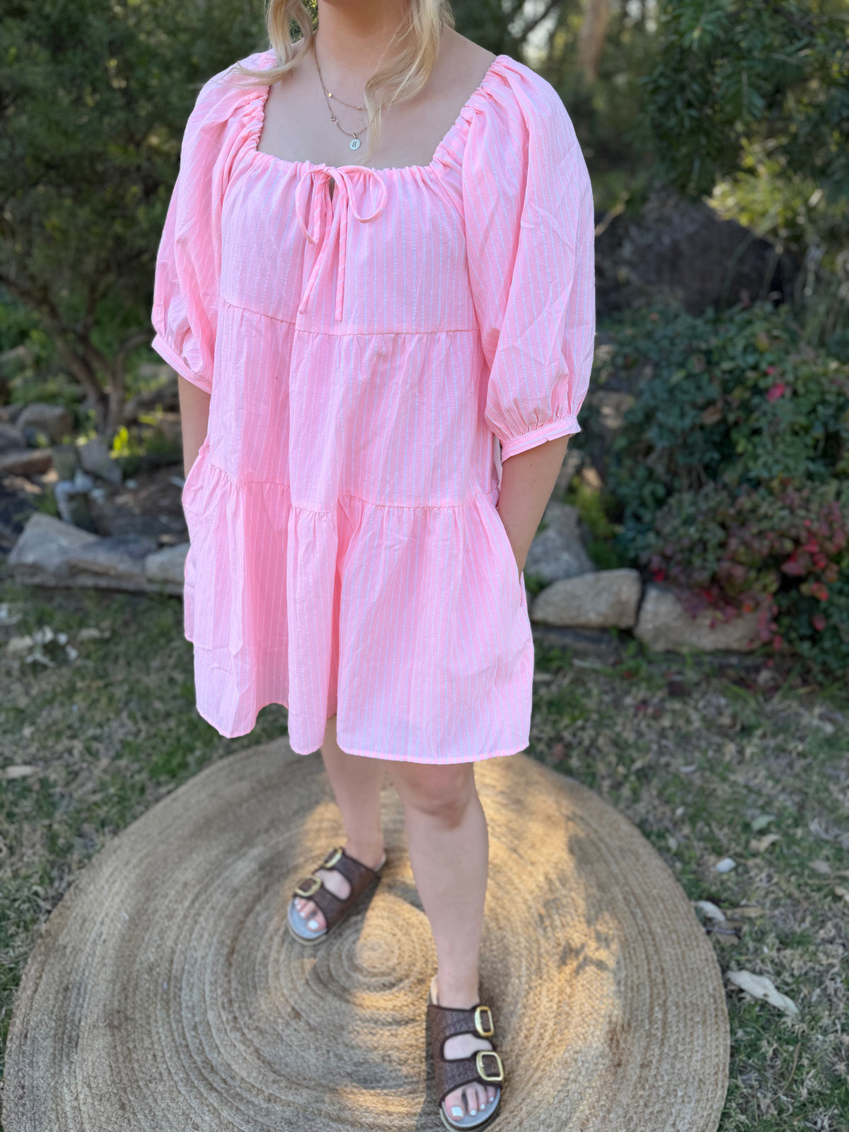 The Soleil Stripe Dress pink