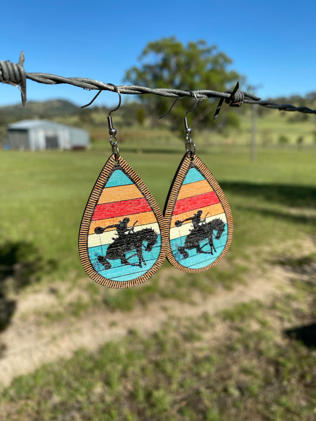 Earrings- Western Wooden - Bronc