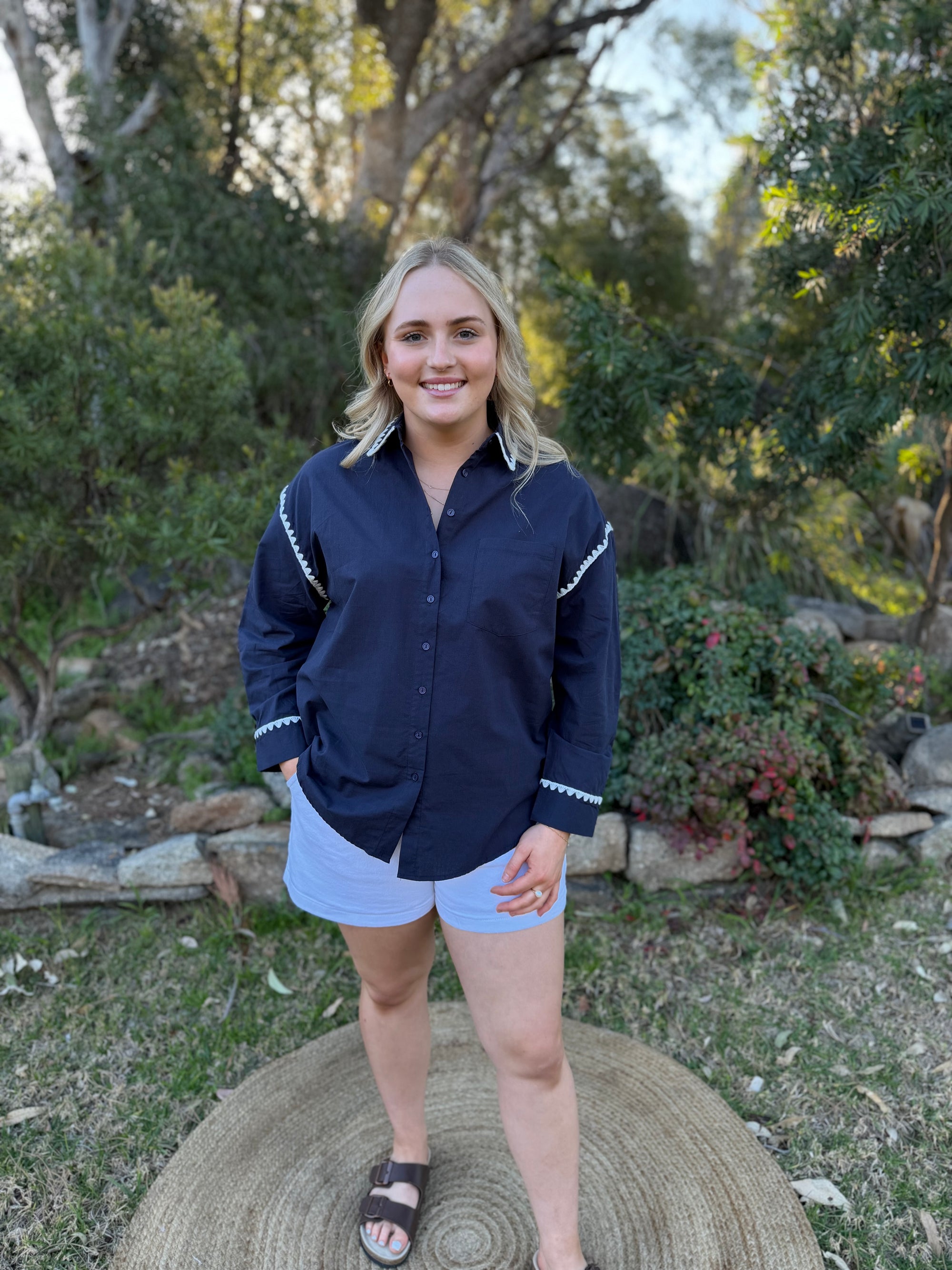 The Elodie Trim Shirt navy