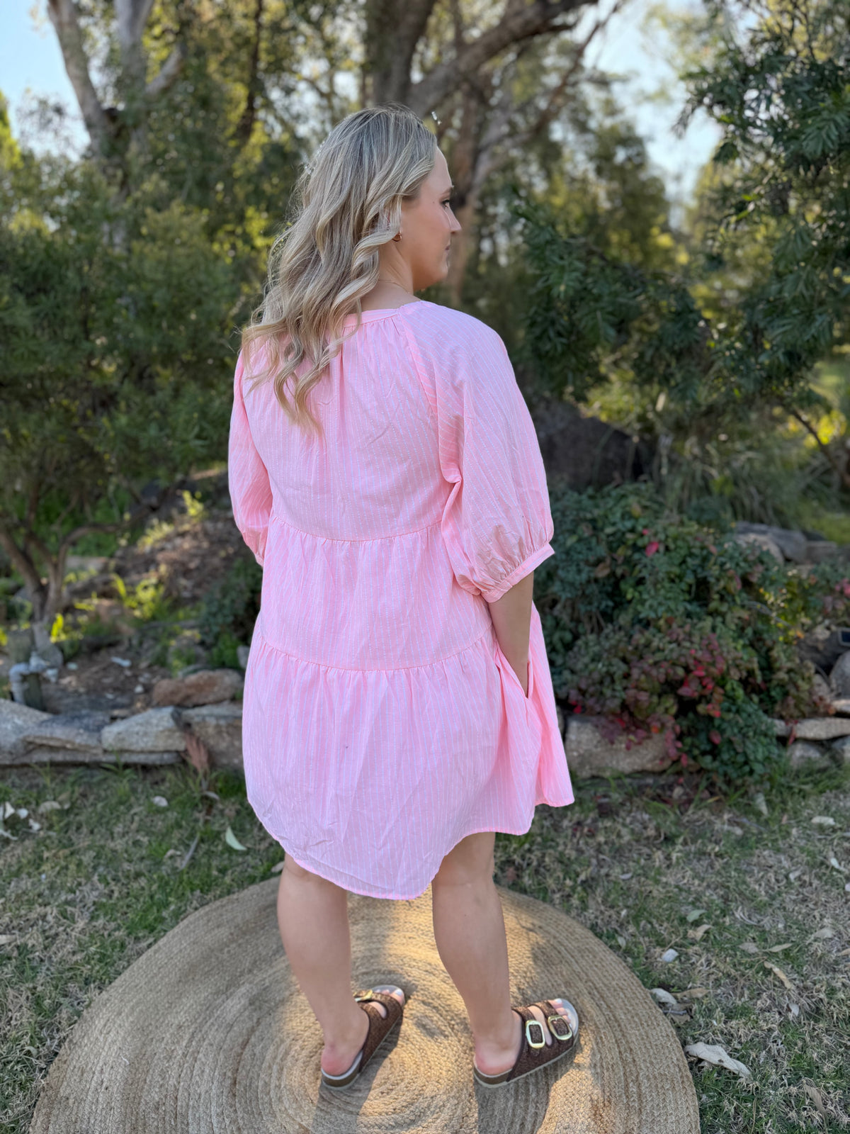 The Soleil Stripe Dress pink