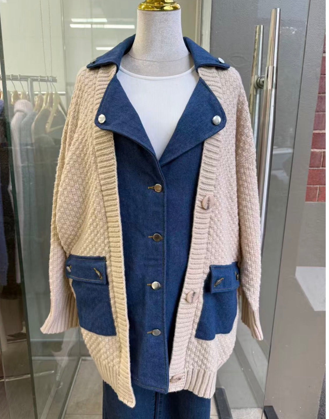 Denim and bone knit