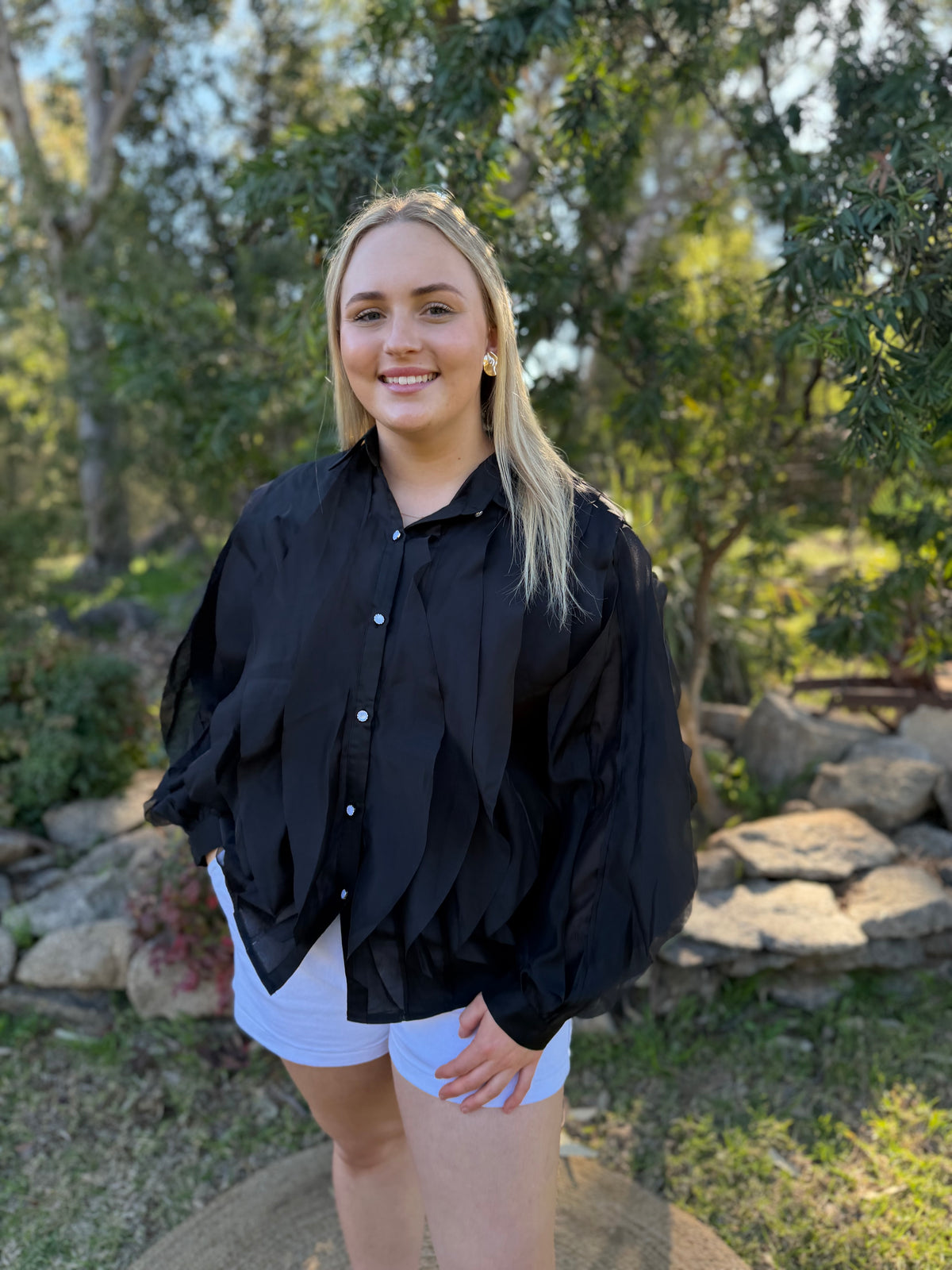 Petal Cascade blouse black