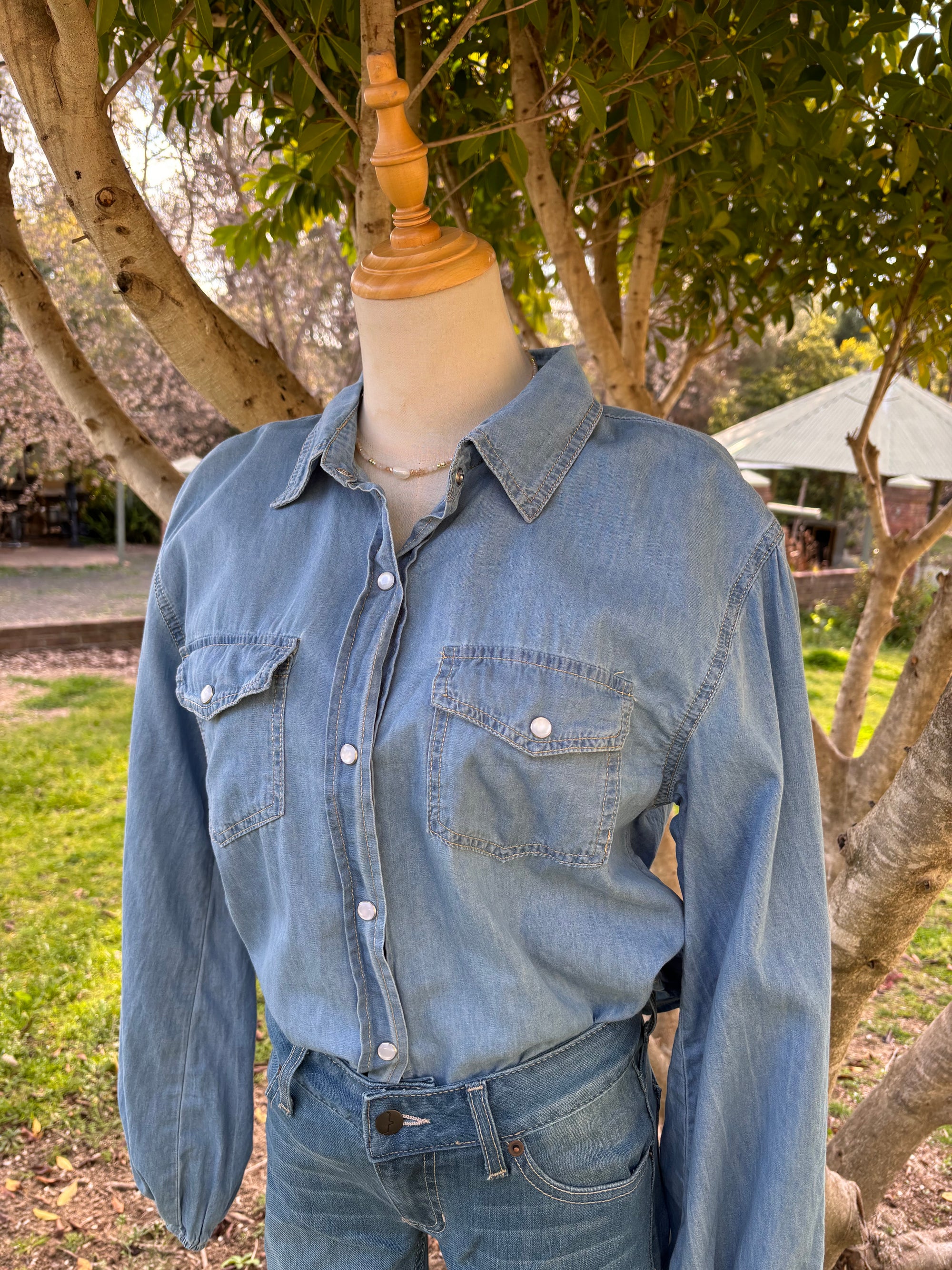 Denim button down top