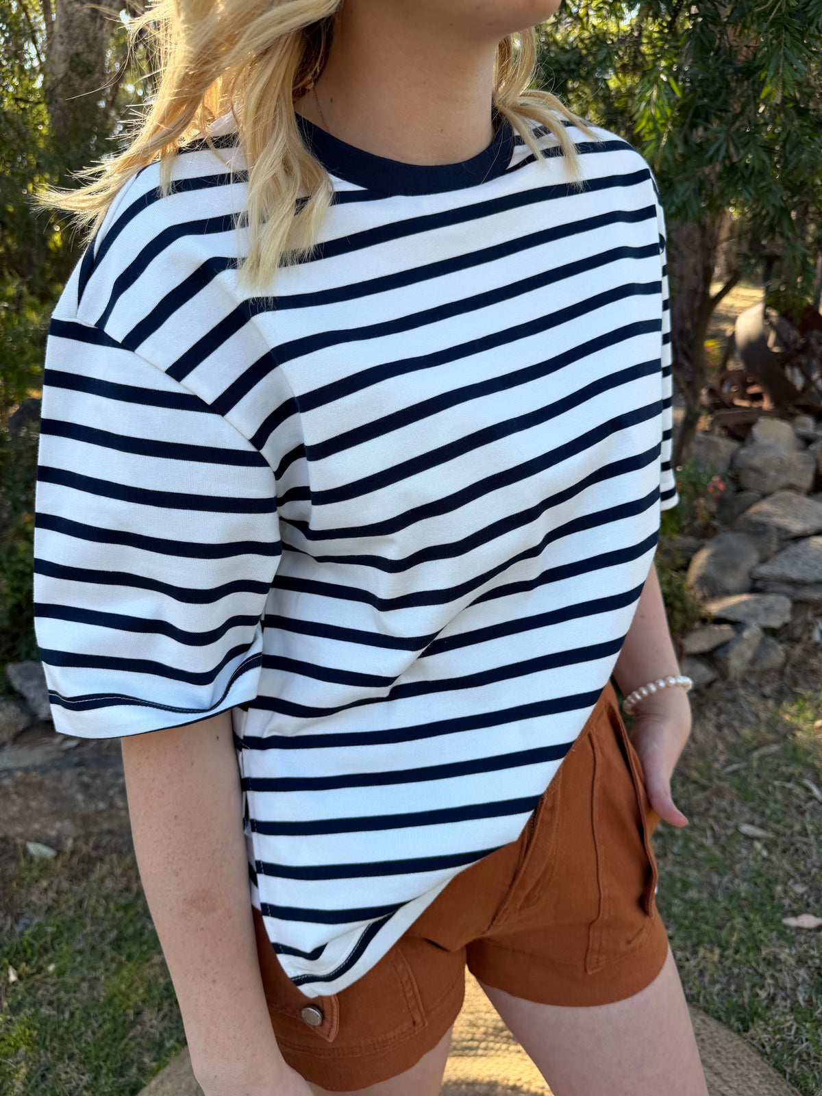 The Lennox Stripe Tee navy