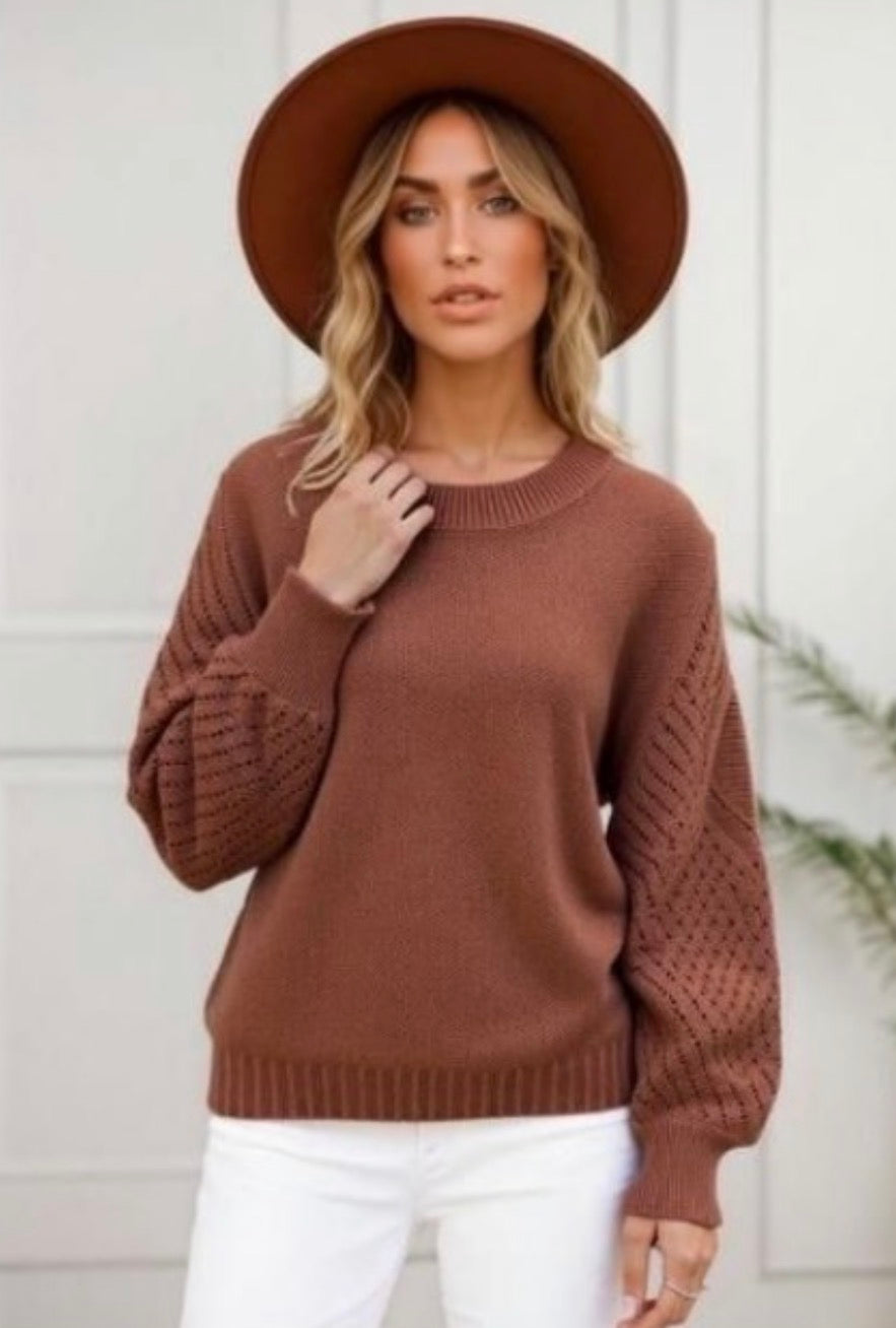 Saddle Pointelle Sleeve Knit