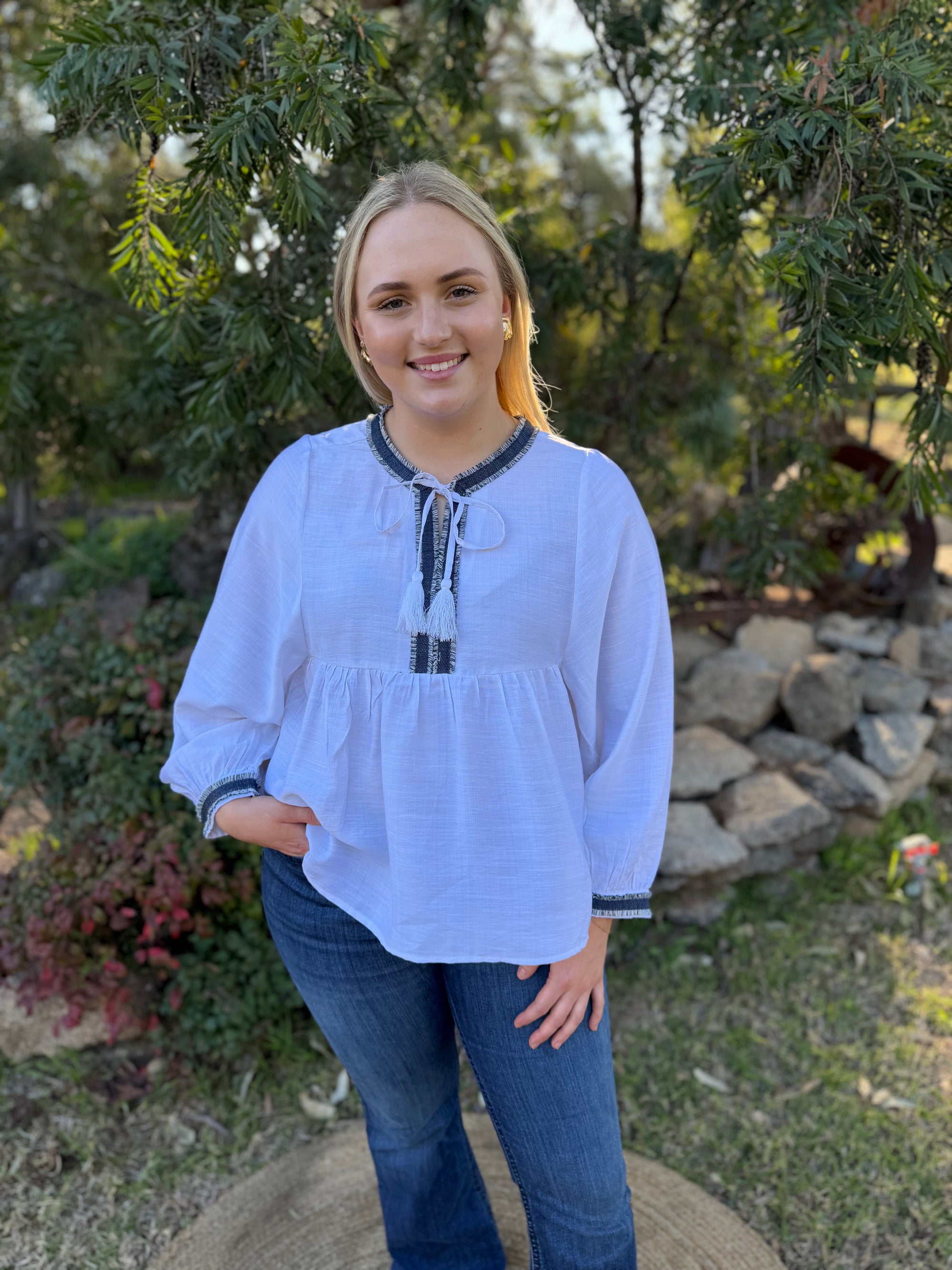The Willow White Tassel Blouse