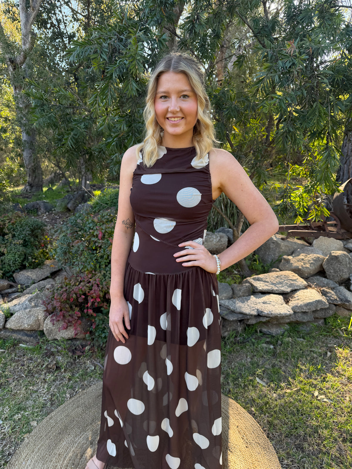 Chocolate Dot Maxi Dress