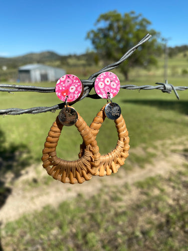 Earrings- Rattan and Pink