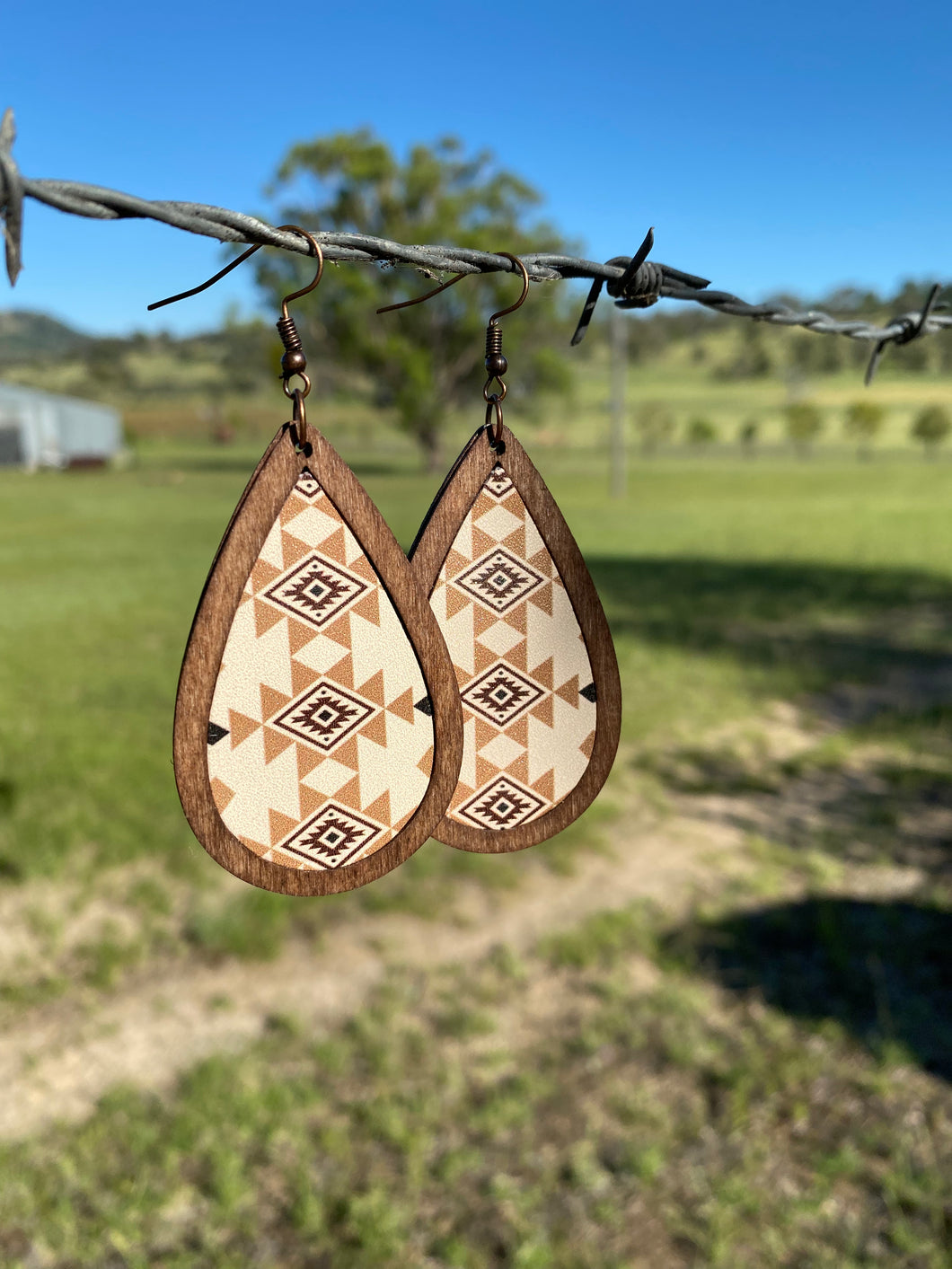 Earrings- Western Wooden - Aztec