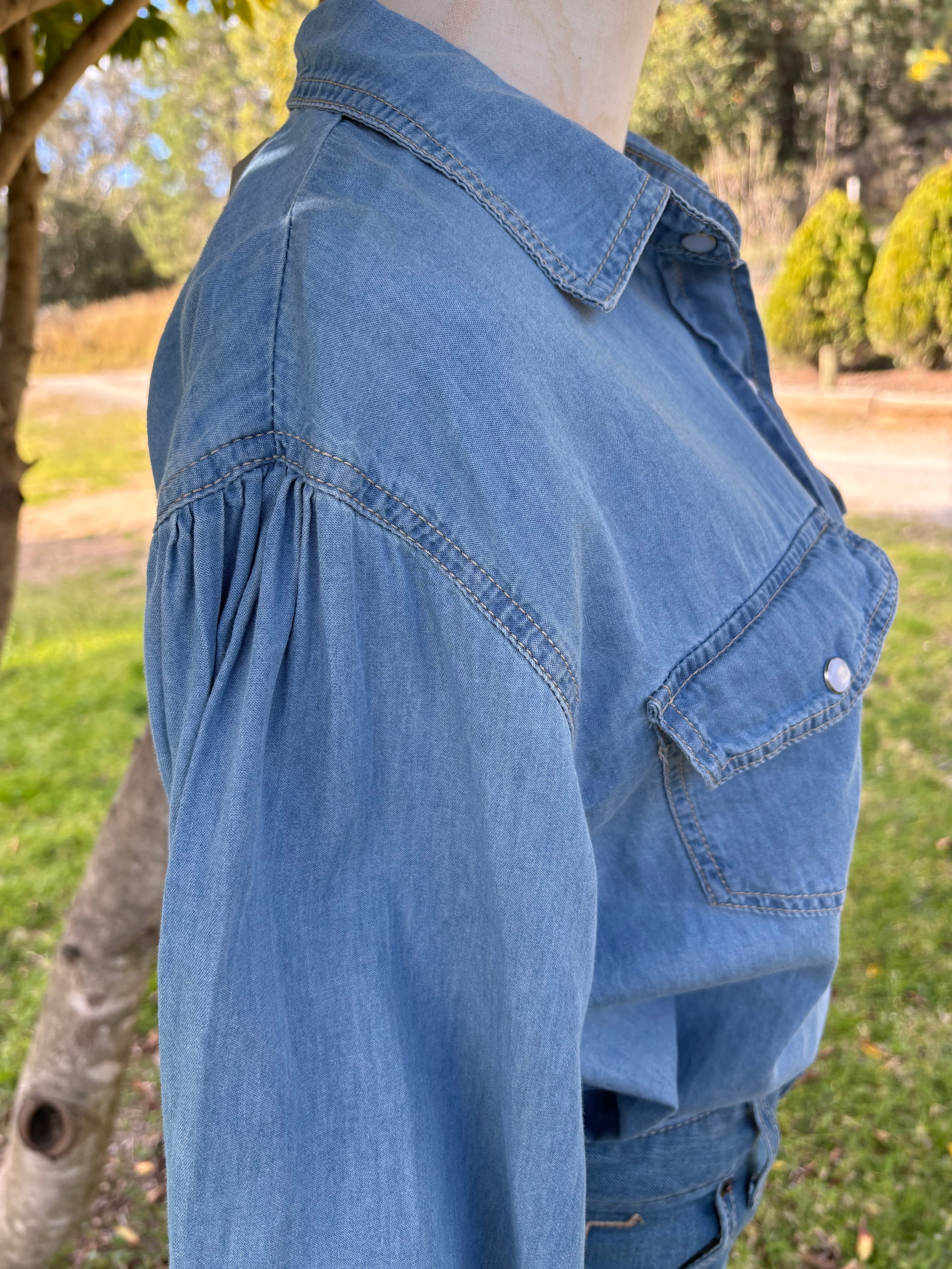 Denim button down top