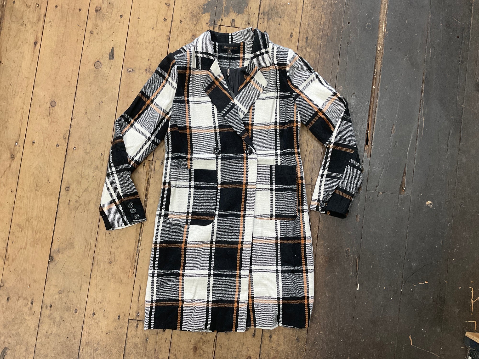 Cream &amp; Black Mid-Length Jacket
