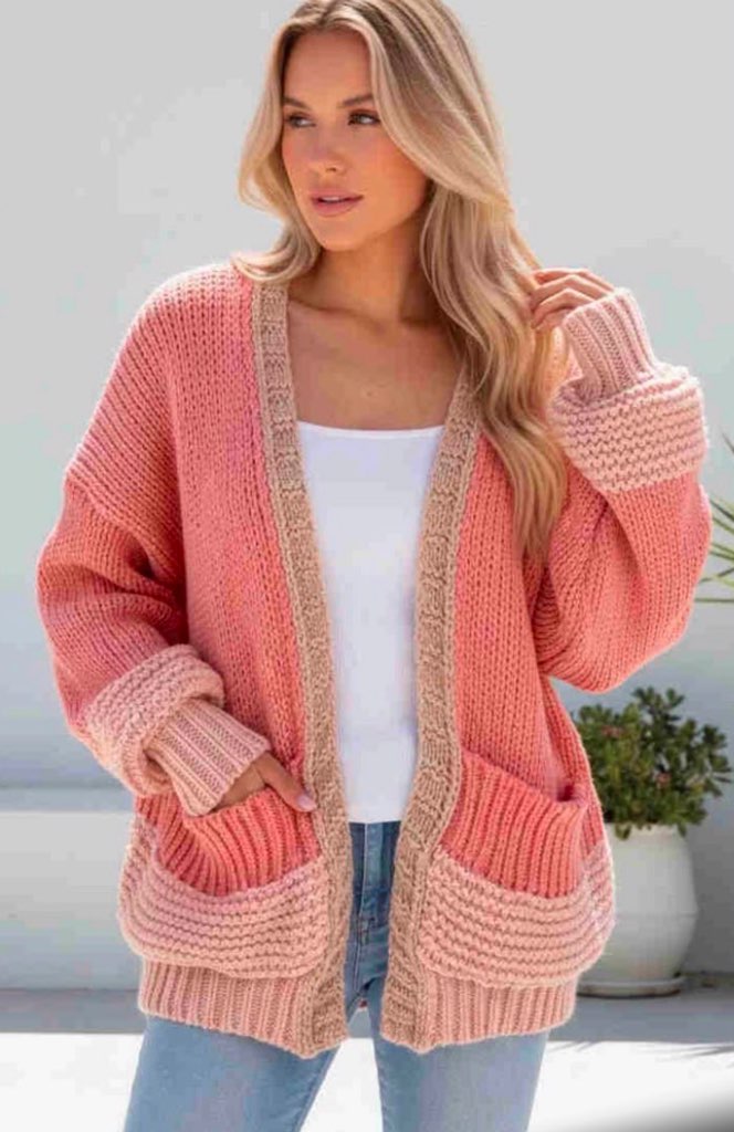 Bright pink chunky knit cardigan