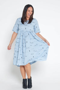 SKYE BLUE RURAL OUTBACK SHORT SLEEVE ORGANIC LINEN DRESS