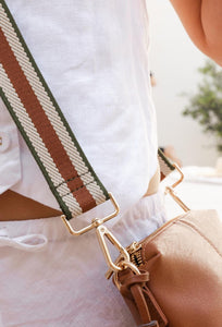 Kasey Crossbody Bag - Stripe Strap - Tan