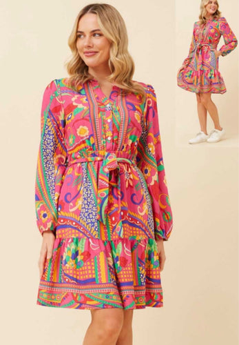 Bold Bloom Boho Shirt Dress