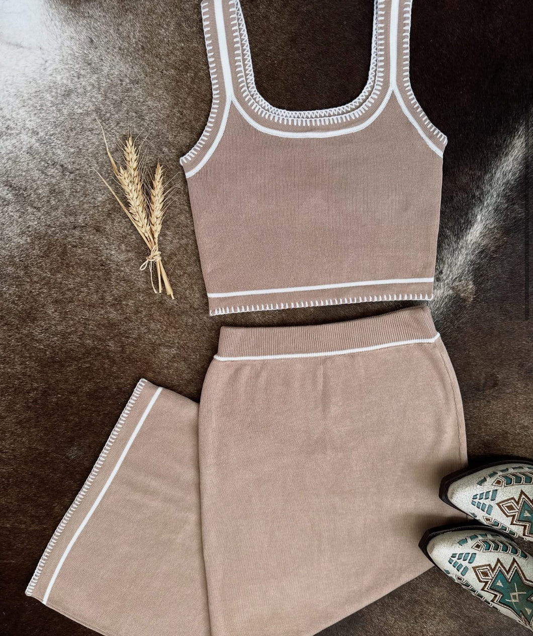 Contrast Stitch Detail Knit Set