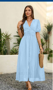 Sky Breeze Button Down Midi Dress