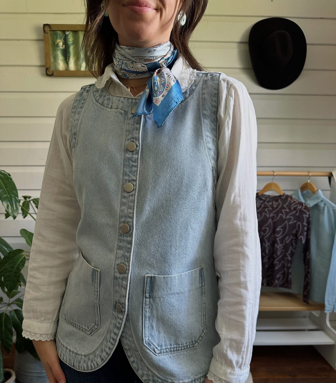 Light Wash Sleeveless Denim Vest