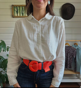 Women's Lace-Trim Collar Cotton Gauze Shirt