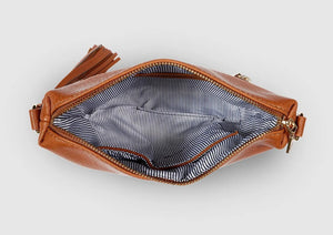 Kasey Crossbody Bag - Stripe Strap - Tan