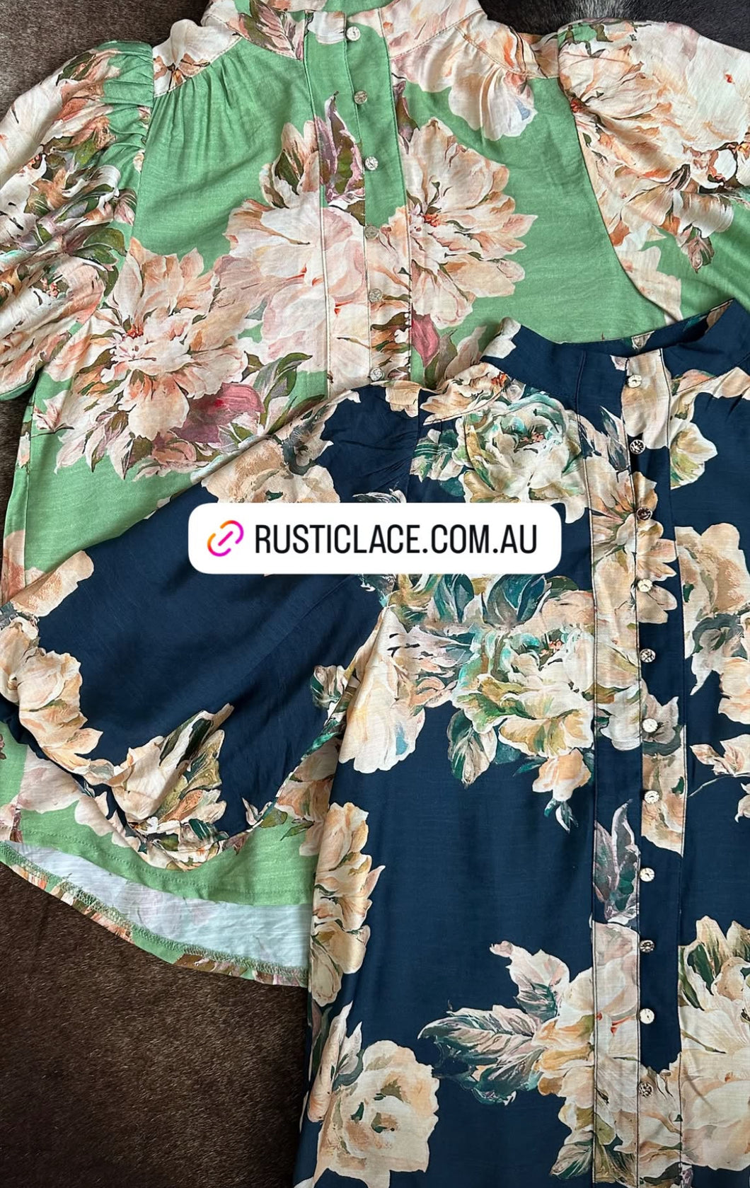 Floral Tops with Balloon Sleeve - Green