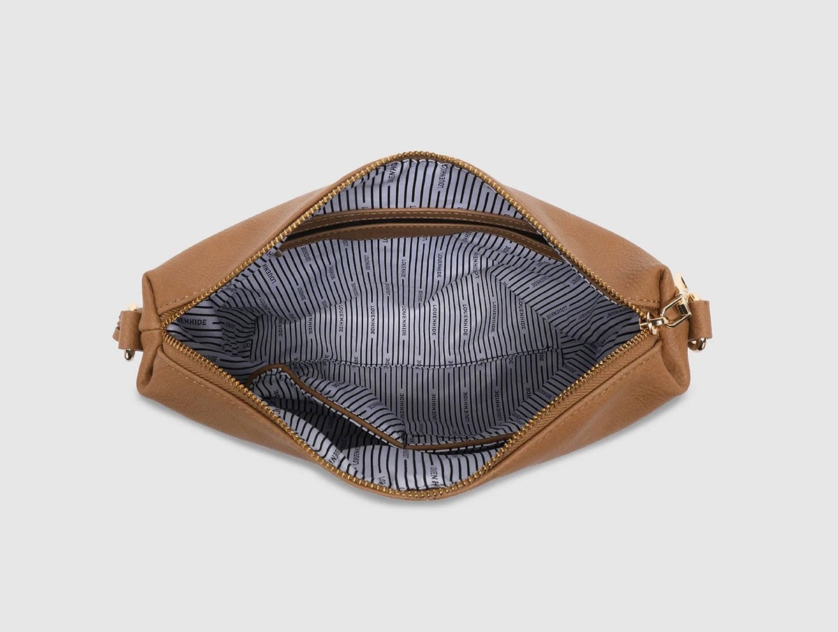 Kasey Crossbody Bag - Stripe Strap - Camel