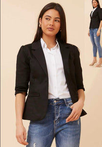 Black Ruched Sleeve Blazer