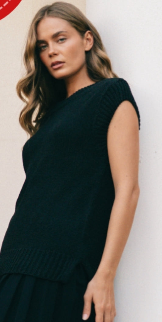 Sleeveless Knit Vest – Black
