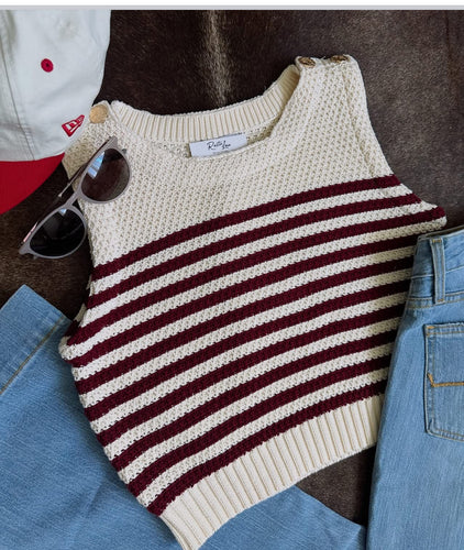 Striped Knit Vest ~ Burgundy